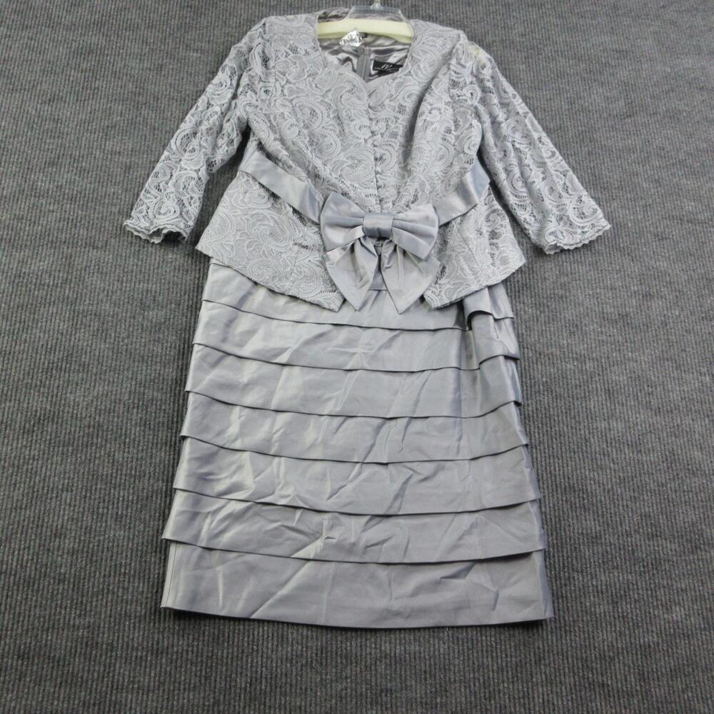 Midnight Velvet Dress Jacket Womens 14 Gray Lace Bow Lined 3/4 Sleeve Formal